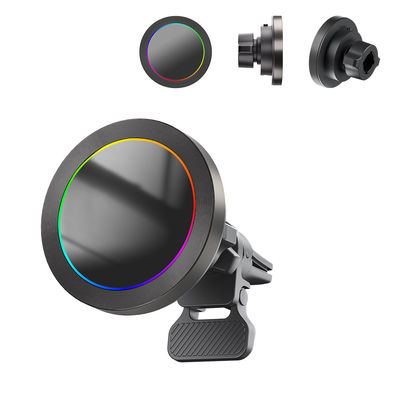 comprar Carregador de Carro Iphone Ultra Pequeno Diâmetro Carregador Magnético Sem Fio Carro Montar Algodão de Alumínio Textura Efeito de Luz RGB online manufacture