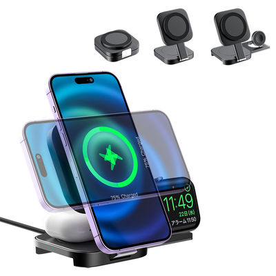 Estação de carregamento compacta 3 em 1 para iPhone 15 Pro Max com função de sincronização