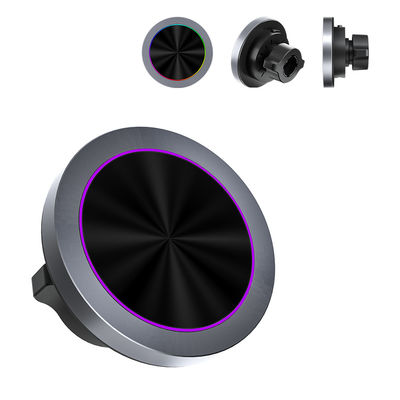 Carregador de porta-telefone sem fio para carro com textura de liga de alumínio e luz RGB