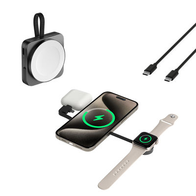 Carregador portátil magnético 3 em um sem fio para relógio iPhone e fones de ouvido