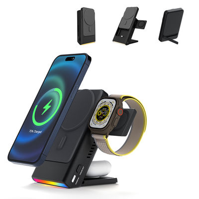 Carregador sem fio removível do iPhone Banco de energia oculto 3 em 1 carregador sem fio