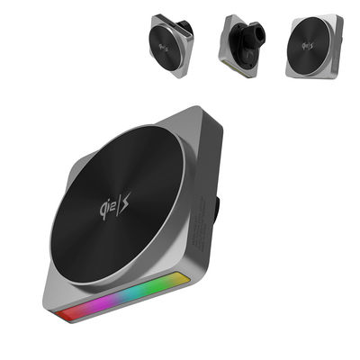 Carregador sem fio para iPhone de tecnologia negra com projeção de luz ambiente de 9 cores e carregamento rápido de 15W para carros