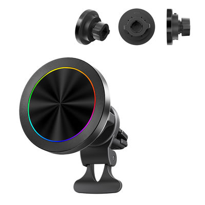 Magsafe Car Mount Alumínio Alloy Texture Carregador Sem Fio Com Display de Luz RGB E Operação de Uma Mão Para Automóvel