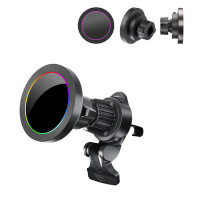Efeito de luz RGB ajustável 15w Carregador sem fio para porta-telefones de carro com textura de liga de alumínio