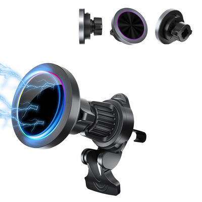 Suporte de carregamento sem fio para carregador de telefones de automóveis Texturas de liga de alumínio Efeito de luz RGB Ajustável Carregamento rápido de uma mão