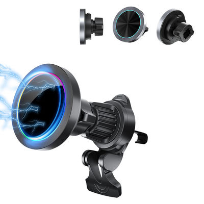 Suporte de Telefone para Carro Sem Fio com Carregamento Rápido e Efeito de Luz RGB para Carregador de iPhone com Textura de Liga de Alumínio