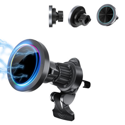 Suporte de Carregamento Rápido Sem Fio para Telemóvel de Carro com Textura de Liga de Alumínio e Efeito de Luz RGB Ajustável para Operação com Uma Mão
