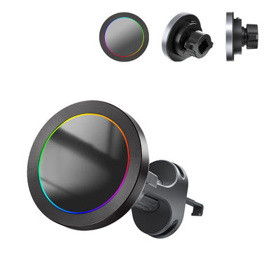 Texturas de liga de alumínio RGB Efeito de luz Porta-telefone de carro sem fio Carregamento rápido Operação de uma mão